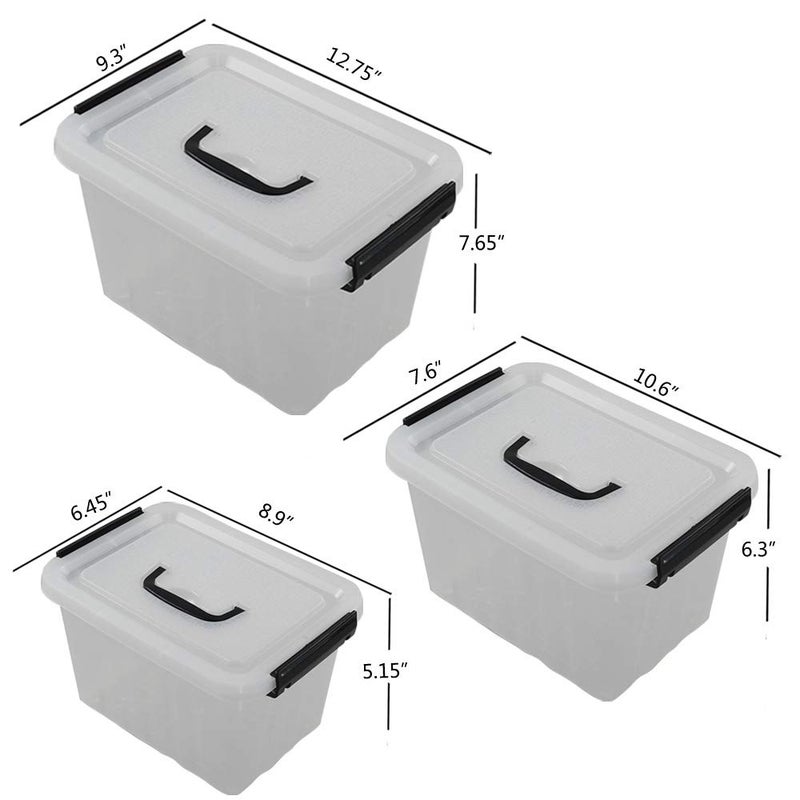 Wekioger 3 Pack Mixed Size Plastic Storage Bins for Multiuses, Clear Latching Storage Box (12Qt, 6Qt, 3.5Qt) - Image 2